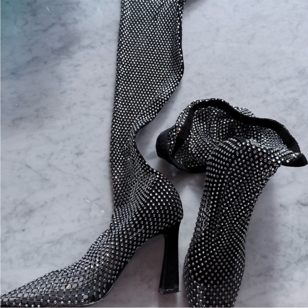 Elegant Black Rhinestone Women's Boots